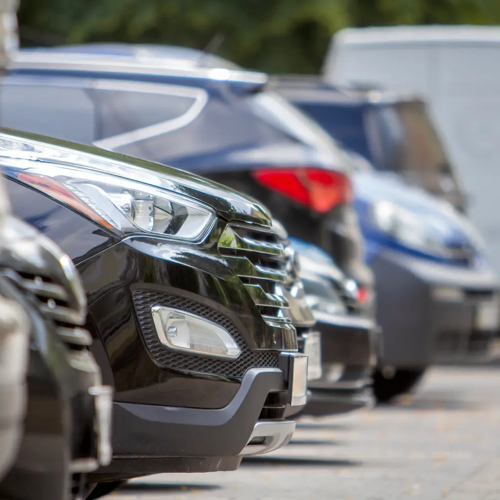 row of commercial vehicles parked for Montana vehicle registration and fleet processing